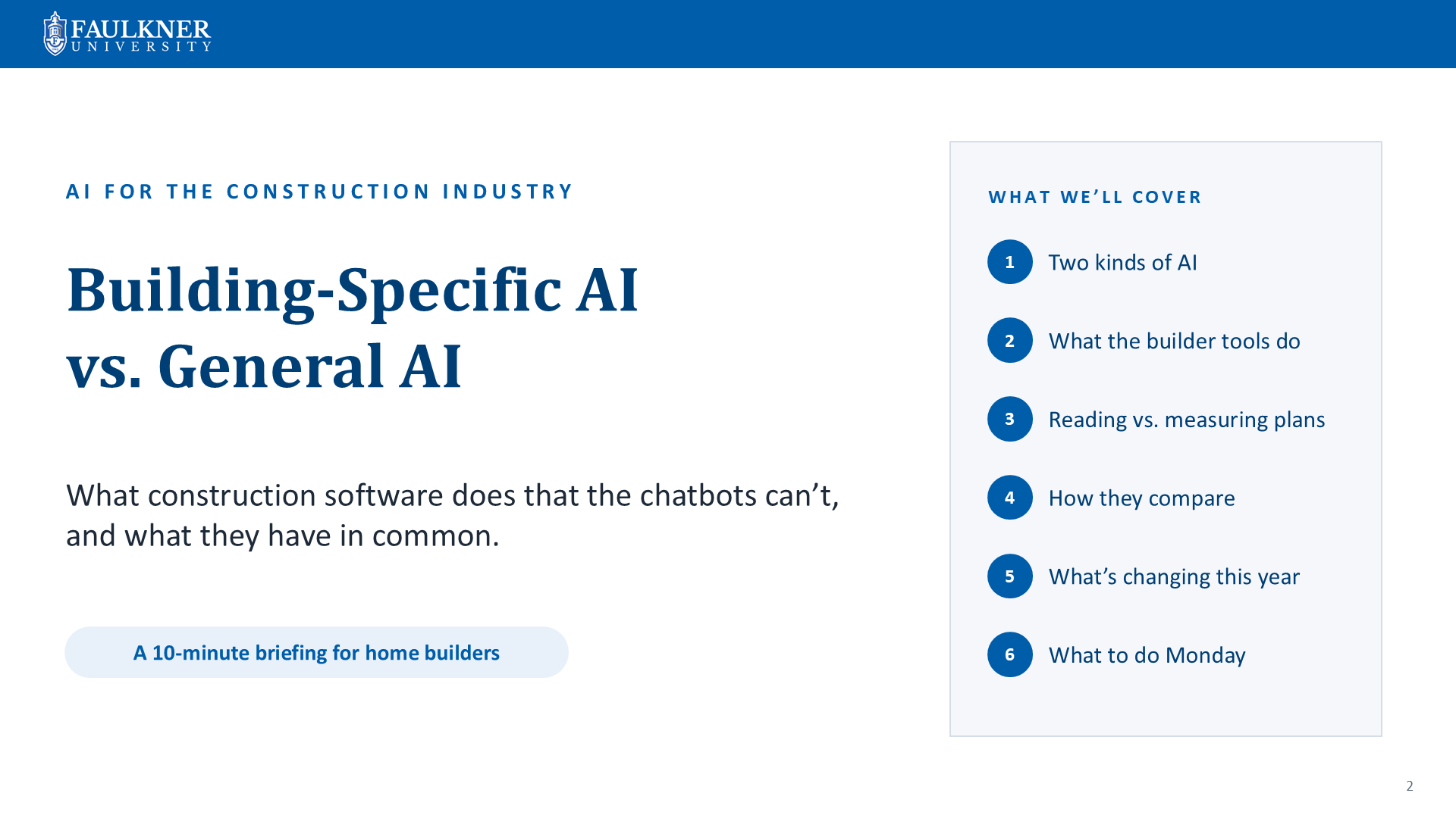 Slide 1 of 7: Building-Specific AI vs. General AI: what construction software does that the chatbots can’t, and what they have in common